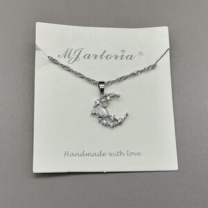 MJartoria Necklace Silver Tone Moon Star White Stone Pendant Jewelry Womens